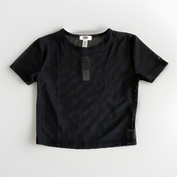 PINK Victoria’s Secret Pure‎ Black Mesh Cropped Short Sleeve Tee Top VS Small - Picture 1 of 6
